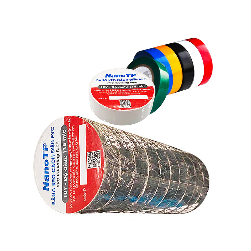 Băng keo cách điện PCV Tiến Phát cuộn dày 10 Yard (độ dính 115 Mic)