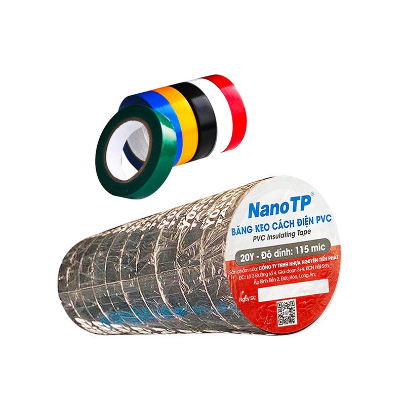 Băng keo cách điện PCV Tiến Phát cuộn dày 20 Yard (độ dính 115 Mic)