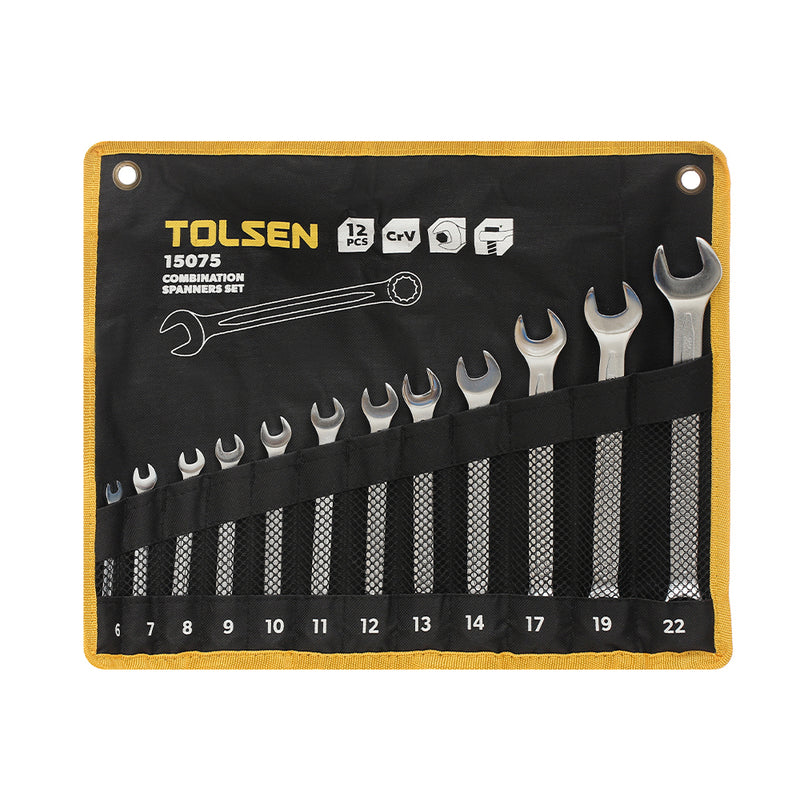 Bộ 12 chìa khóa vòng - miệng thép CrV, bề mặt mạ Cr, phủ satin TOLSEN 15075. Mã tương tự TOLSEN 15888