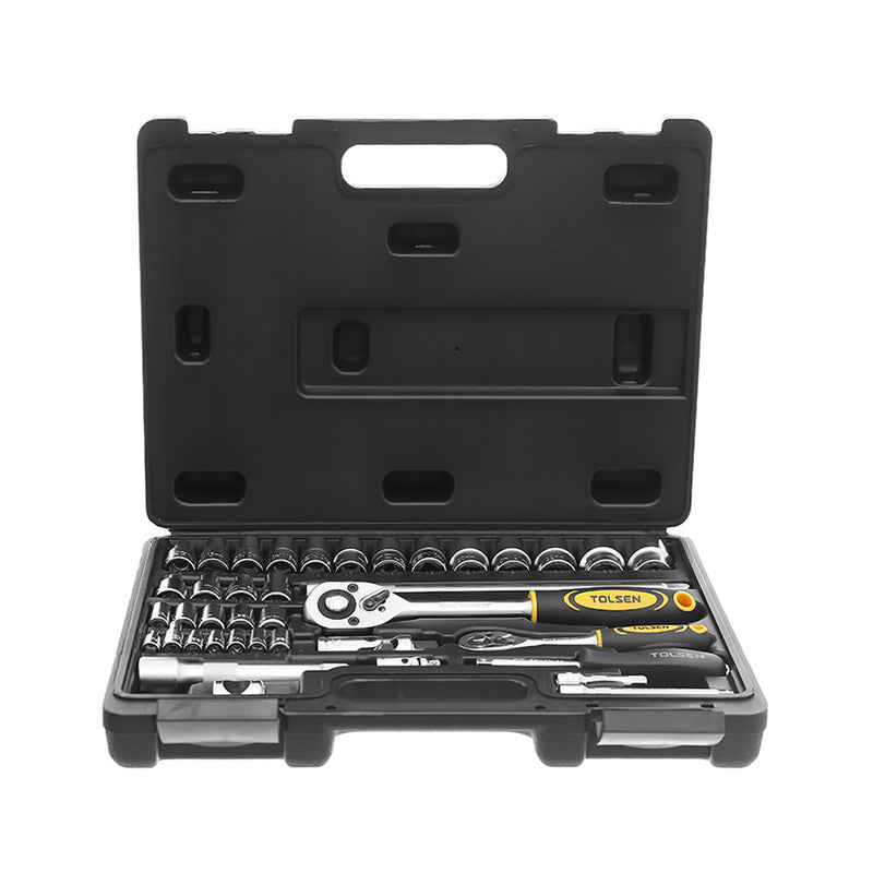 Bộ đầu tuýp công nghiệp 1/2 inch và 1/4 inch, thép CrV, 39 món TOLSEN 15140