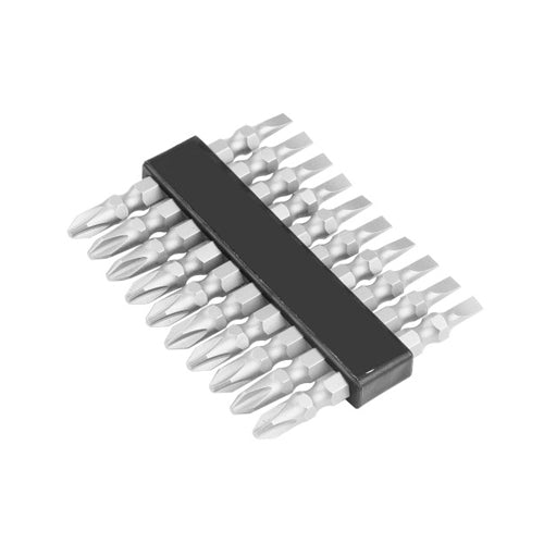 Bộ 10 đầu vít công nghiệp 2 đầu (1 đầu + PH2x65mm - 1 đầu dẹp 5.5x65mm), có nam châm, thép S2, phủ Satin TOLSEN 20361