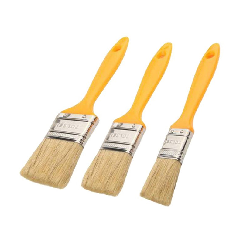 Bộ 3 cọ sơn 25 - 38 - 50mm TOLSEN 40044, cán nhựa, đầu cọ kim loại mạ Cr bộ các sợi lông trắng cứng và sợi PET