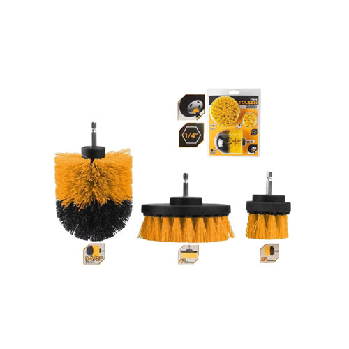 Bộ 3 bàn chải vệ sinh chuôi lục giác 1/4 inch TOLSEN 77554