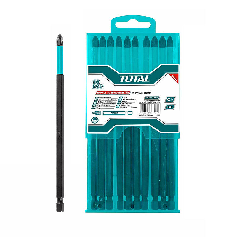Bộ 10 mũi bắt vít (có nam châm hít) PH2 150mm TOTAL TACIM16PH263