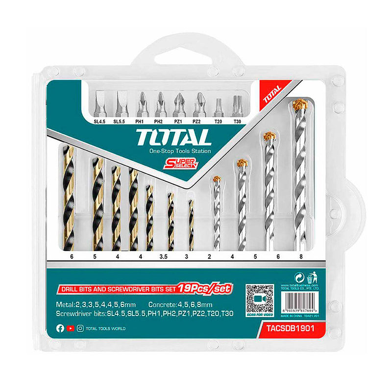 Bộ 19 Mũi khoan kim loại bê tông và Mũi bắt vít TOTAL TACSDB1901