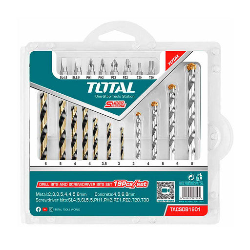 Bộ 19 Mũi khoan kim loại bê tông và Mũi bắt vít TOTAL TACSDB1901