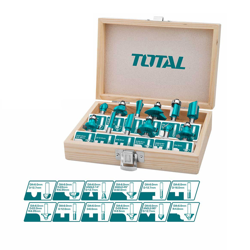 Bộ 12 Mũi phay gỗ (6mm) TOTAL TACSR0121