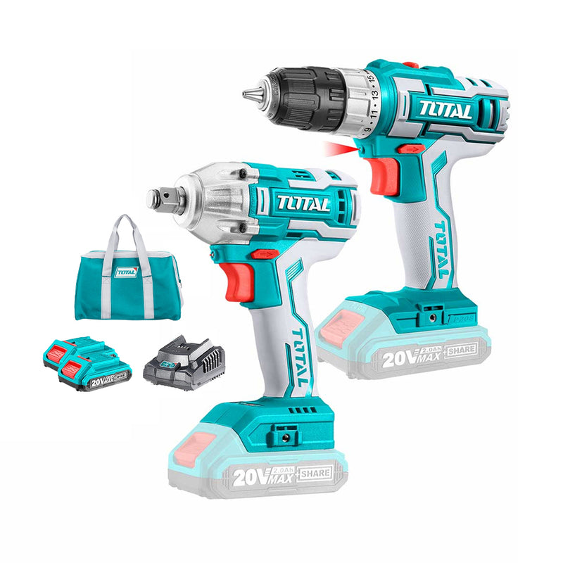 Chi tiết Bộ combo Máy siết buloong và Máy khoan dùng Pin 20V TOTAL TCKLI2007