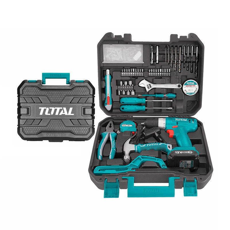 Chi tiết Bộ 128 món bao gồm Máy khoan Pin 12V (nâng cấp từ THKTHP11272 TOTAL THKTHP11282