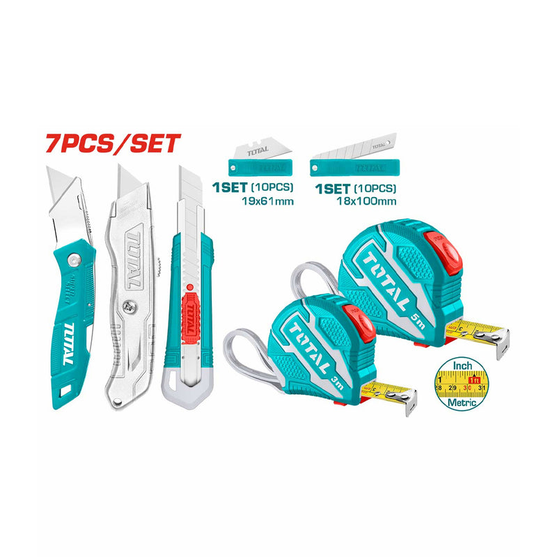 Bộ combo 25 dao tiện ích và thước kéo thép nền vàng TOTAL TOS23034