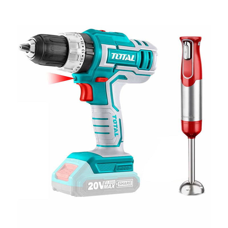 Bộ combo Máy khoan búaTIDLI20031 dùng Pin 20V và Máy xay cầm tay KMJB023R TOTAL TOSLI22112