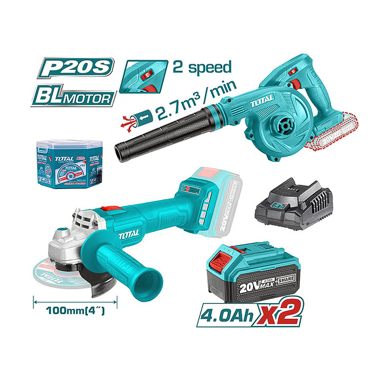 Bộ combo Máy mài góc TAGLI20107 và thổi bụi TABLI20018 dùng Pin 20V TOTAL TOSLI2211310