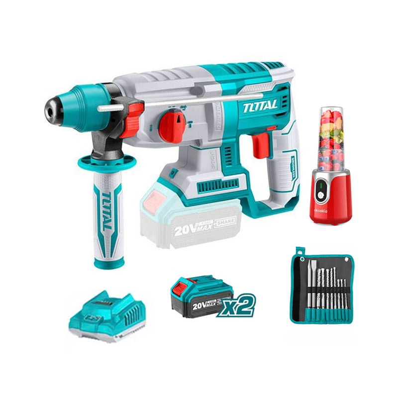 Bộ combo Máy xay sinh tố KMJB022R dùng Pin, Máy khoan động lực TRHLI202287 Pin 20V và Bộ 8 Mũi khoan bê tông TACSD19101 TOTAL TOSLI23061