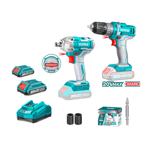 Bộ combo Máy khoan TDLI200528 và Máy siết buloong TIWLI2038 dùng Pin 20V TOTAL TOSLI230702
