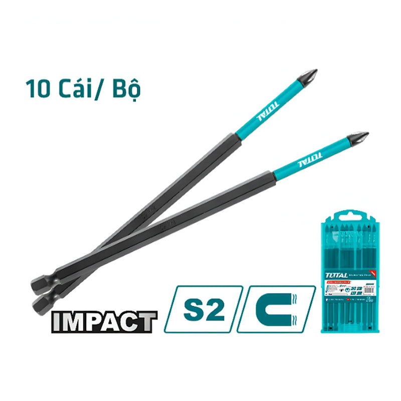 Bộ 10 mũi bắt vít bake bằng thép đen, đuôi lục giác, chuẩn PH TOTAL