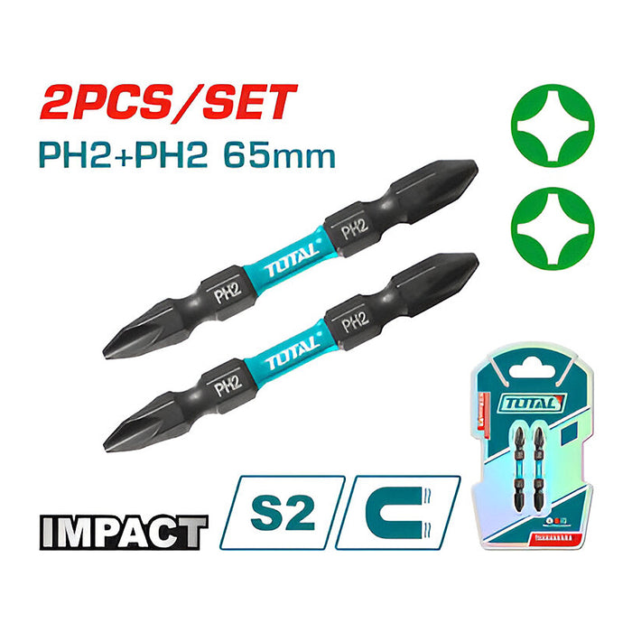 Bộ 2 mũi bắt vít 2 đầu (PH2+PH2) dài 65mm TOTAL TACIM72PH265