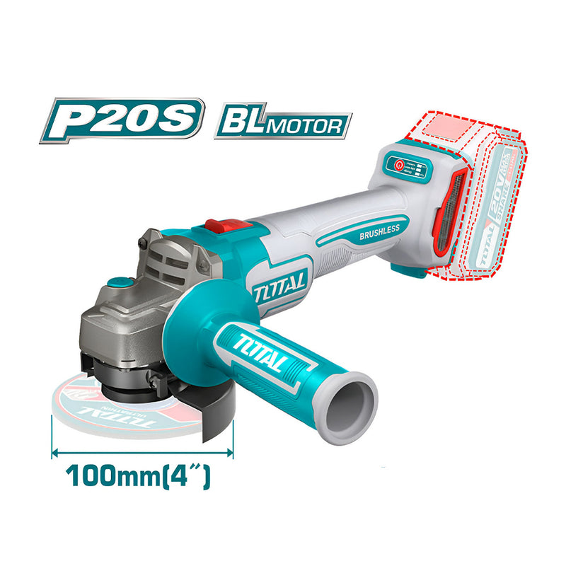 Máy mài góc 100mm không chổi than dùng Pin 20V (không kèm Pin &sạc) TOTAL TAGLI21104