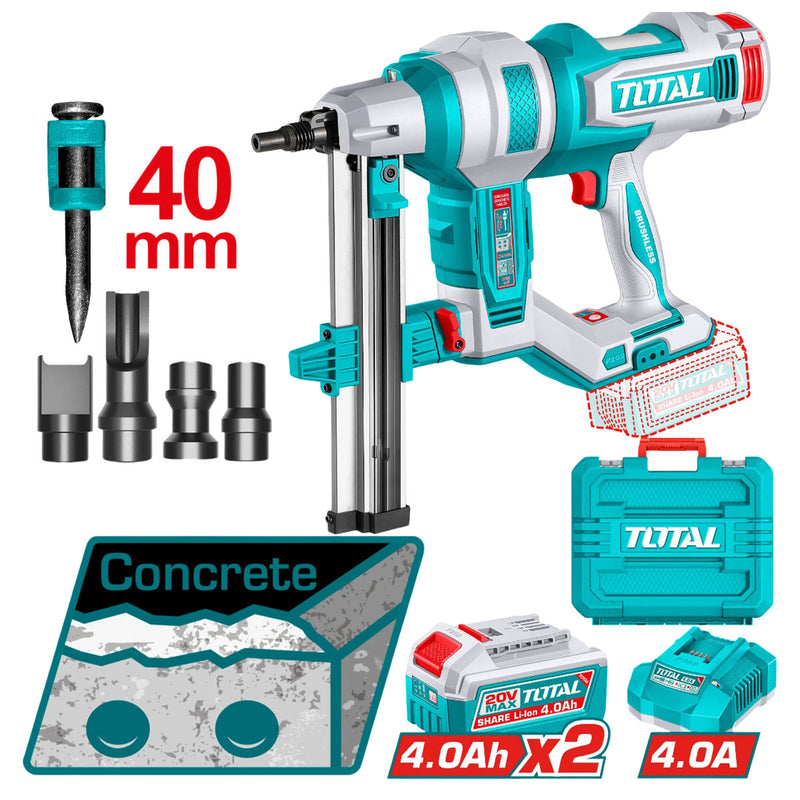 Máy bắn đinh bê tông TOTAL TCNLI9005 dùng Pin 20V, chiều dài đinh từ 19mm - 40mm