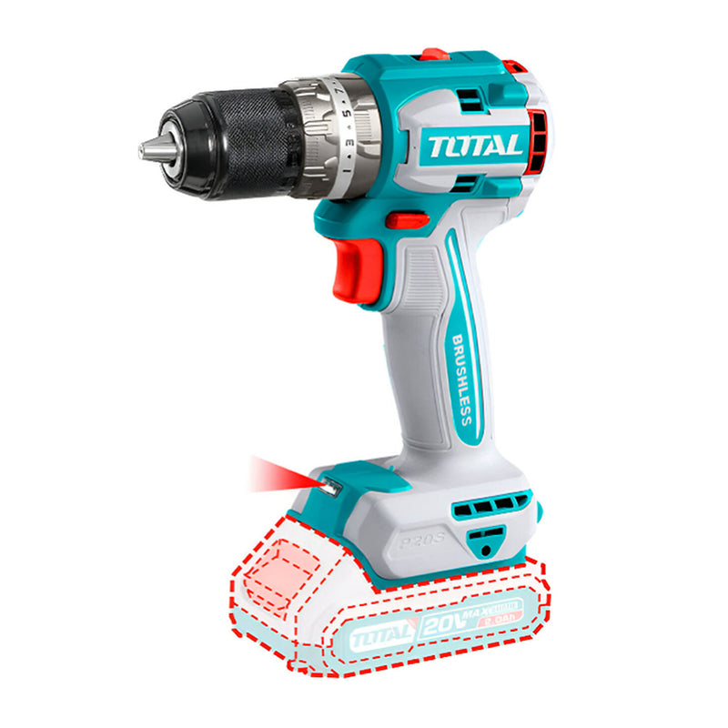 Máy khoan không chổi than dùng Pin Lithium-Ion 20V (không kèm Pin &sạc) TOTAL TDLI206021