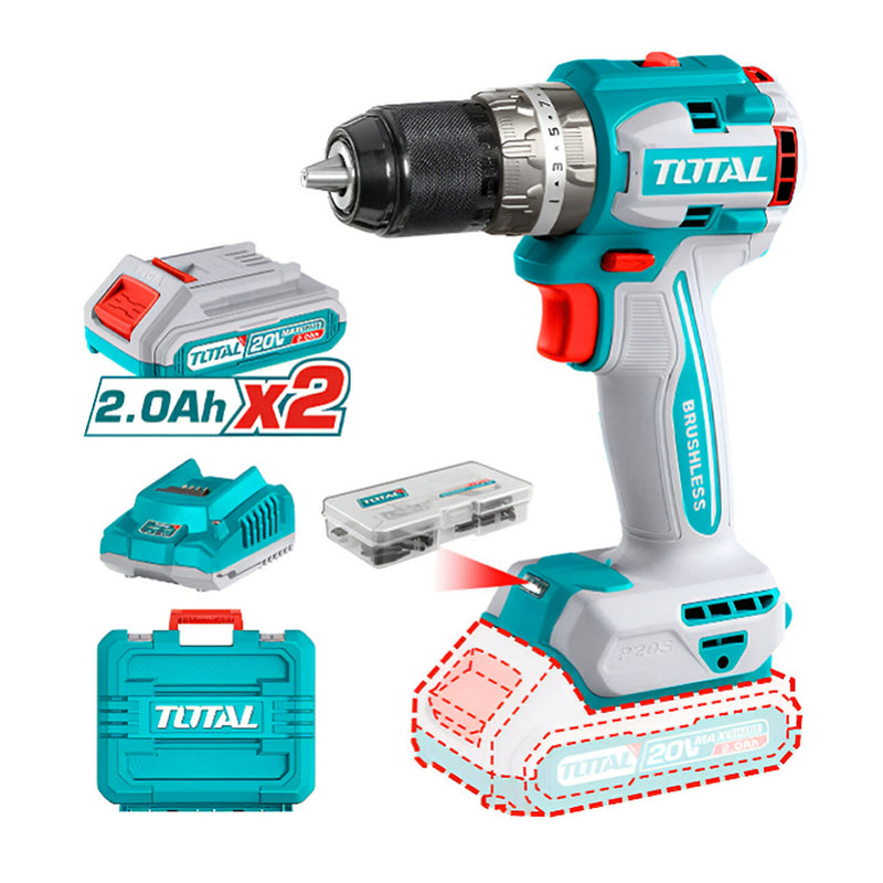 Máy khoan không chổi than dùng Pin Lithium-Ion 20V TOTAL TDLI20602