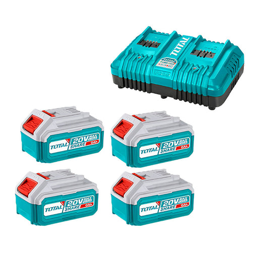 Bộ 4 Pin TFBLI2053và 1 sạc đôi TFCLI2034Edùng Pin Lithium-Ion 20V TOTAL TFBCLI20245