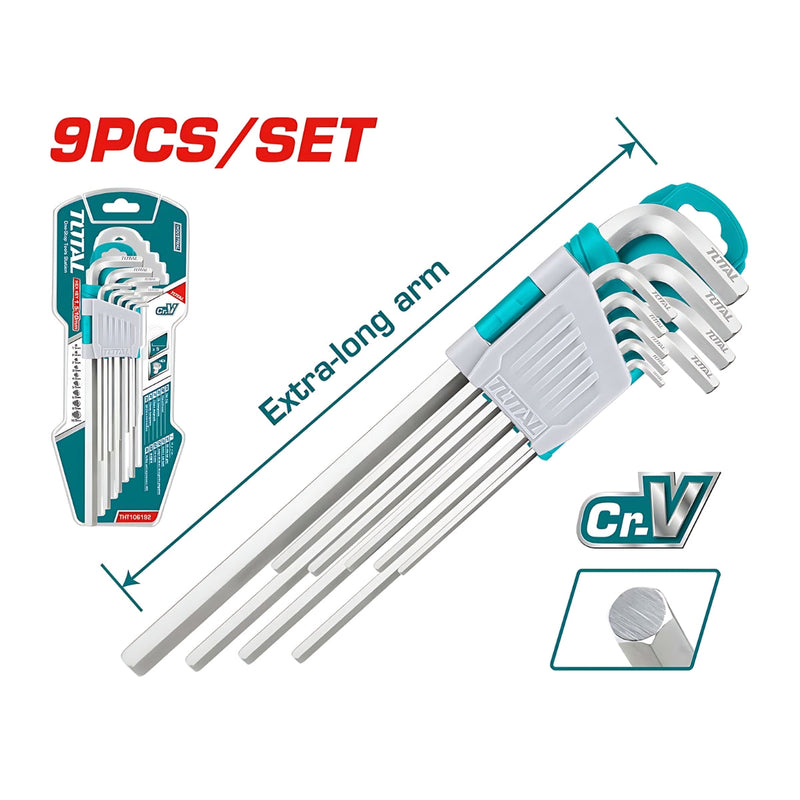 Bộ 9 chìa lục giác TOTAL, đường kính từ 1.5mm đến 10mm, chất liệu thép CrV