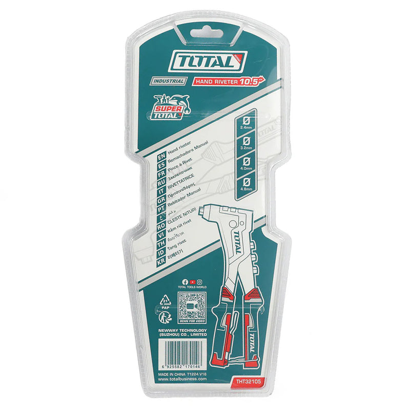 Kìm rút ri vê Total THT32105 chiều dài 260mm, đinh ri vê tương thích từ 2.4mm - 4.8mm