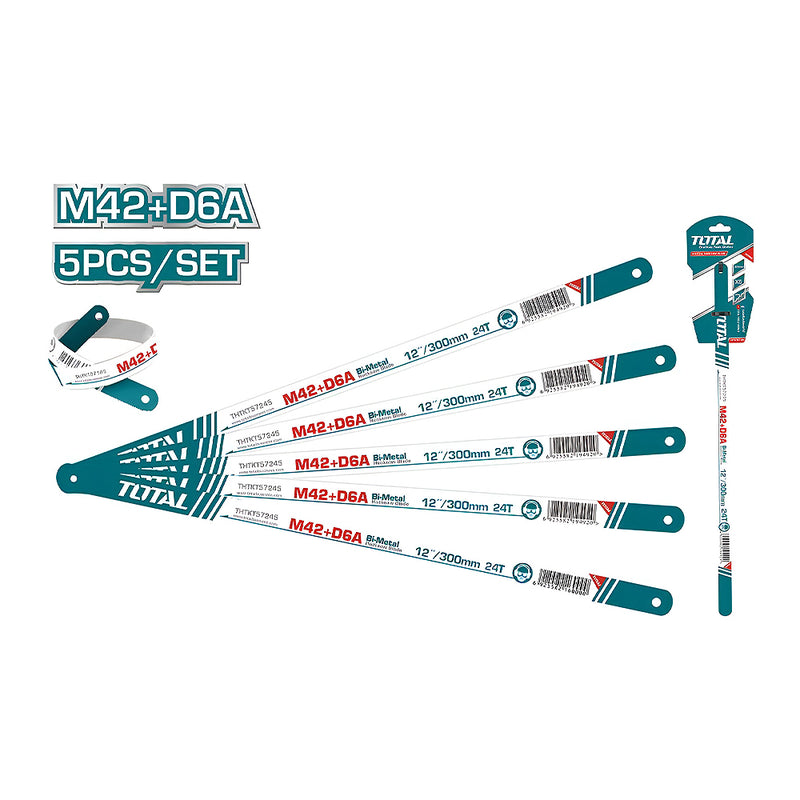Bộ 5 lưỡi cưa hợp kim 24 răng gắn khung cưa sắt dài 300mm TOTAL THTKT57245