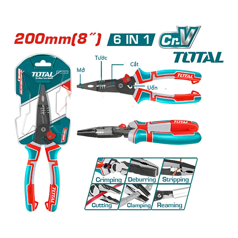 Bộ kìm Mũi nhọn mỏ dài đa chức năng 6 trong 1 TOTAL THTMF286