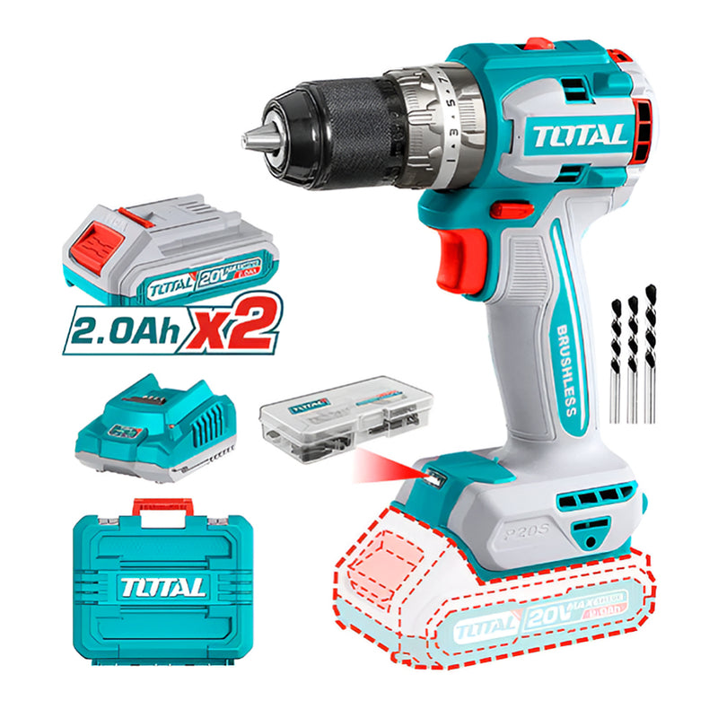 Máy khoan búa không chổi than dùng Pin Lithium-Ion 20V TOTAL TIDLI20602