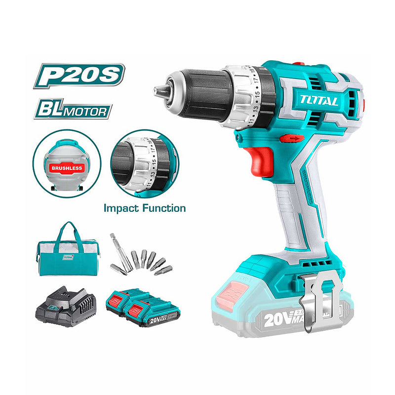 Máy khoan búa không chổi than dùng Pin 20V TOTAL TIDLI20608