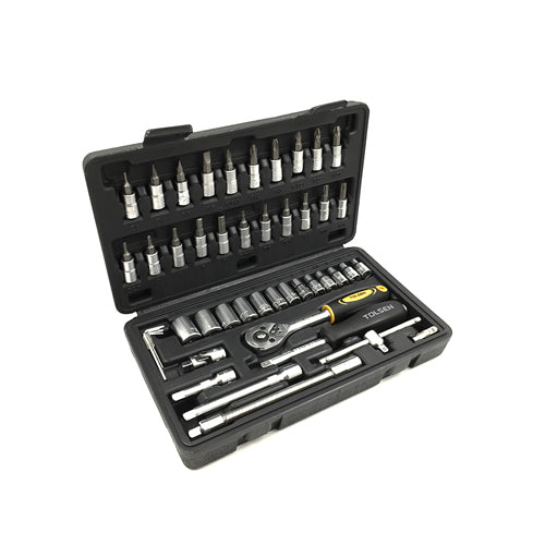 Bộ đầu tuýp công nghiệp 1/4 inch, thép CrV, 46 món TOLSEN 15138