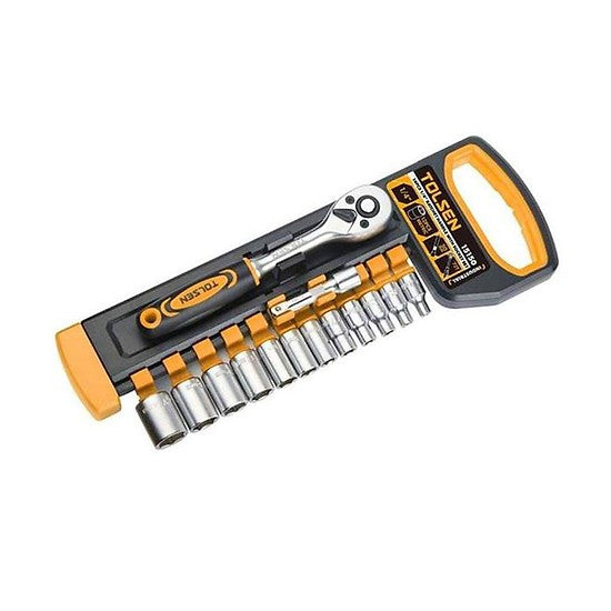 Bộ đầu tuýp tự động 1/4 inch công nghiệp 14 món, thép CrV TOLSEN 15150