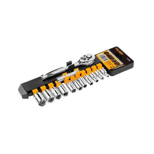 Bộ đầu tuýp tự động 1/4 inch thép CrV 13 món TOLSEN 15390 (Hệ inch)