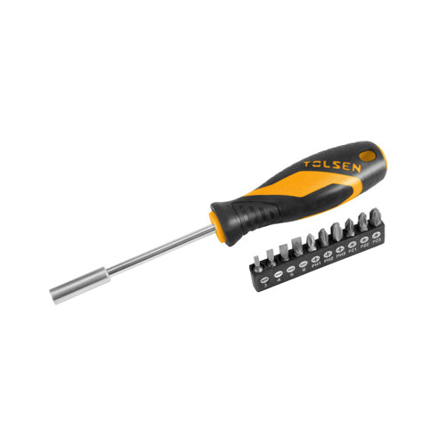 Tua vít 1/4 inch thay đầu 11 món, thép CrV, cán nhựa TOLSEN 20044