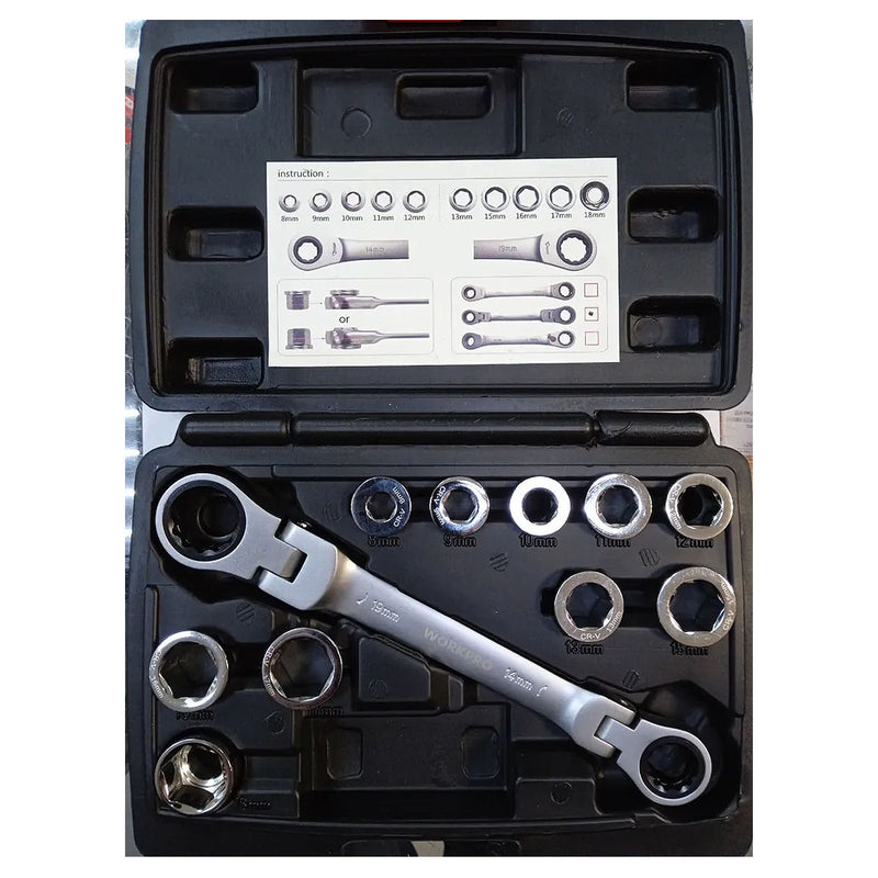 Bộ cờ lê tự động 2 đầu vòng lắc léo 11 chi tiết Workpro WP202570 thép Cr-V