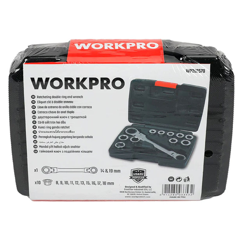 Bộ cờ lê tự động 2 đầu vòng lắc léo 11 chi tiết Workpro WP202570 thép Cr-V