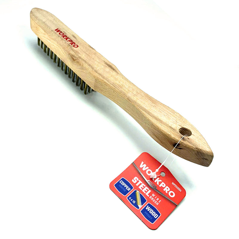Bàn chải sắt cán gỗ, sợi thép mạ đồng 4X15 Workpro WP253004