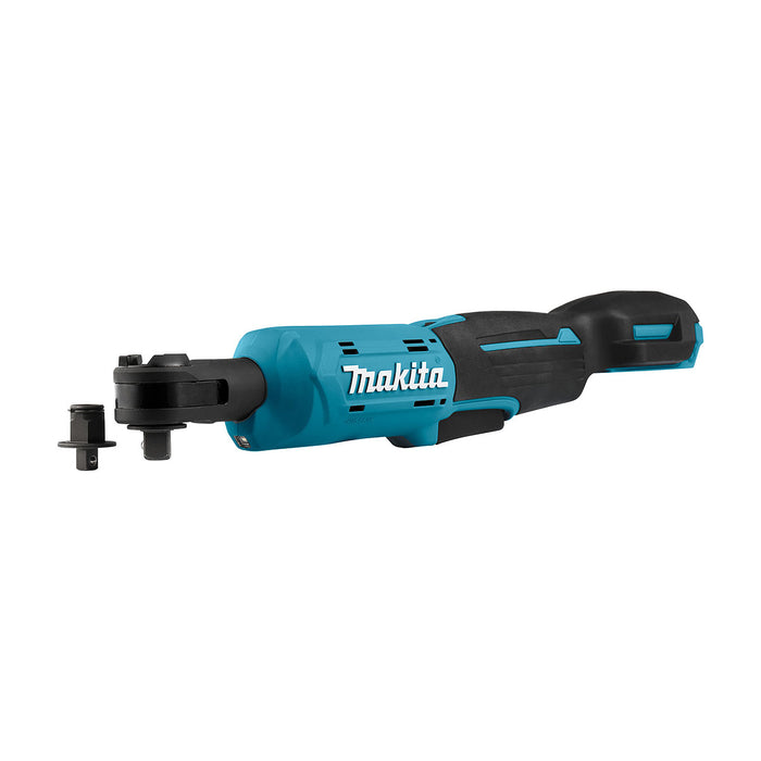 Máy siết bu lông góc xuyên tâm Makita WR100D dùng Pin 12Vmax CXT, dùng được 2 cốt 3/8 inch và 1/4 inch