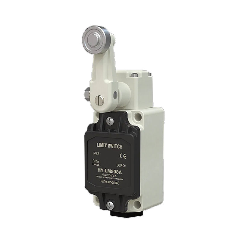 Công tắc hành trình Hanyoung Nux HY-LM800 Series cao cấp có tích hợp đèn chỉ báo vận hành. Thân vỏ hợp kim nhôm kín nước IP67. Tiêu chuẩn quốc tế UL, CE, KC, CCC