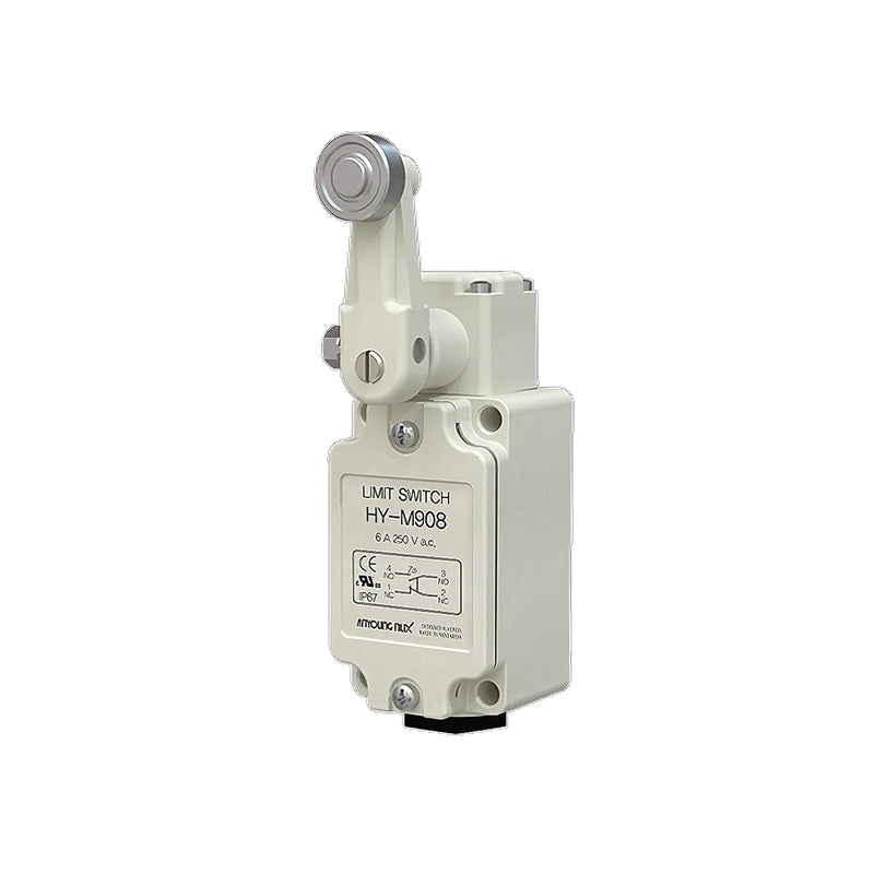 Công tắc hành trình Hanyoung Nux HY-M800 Series cao cấp. Thân vỏ hợp kim nhôm kín nước IP67. Tiêu chuẩn quốc tế UL, CE, KC, CCC