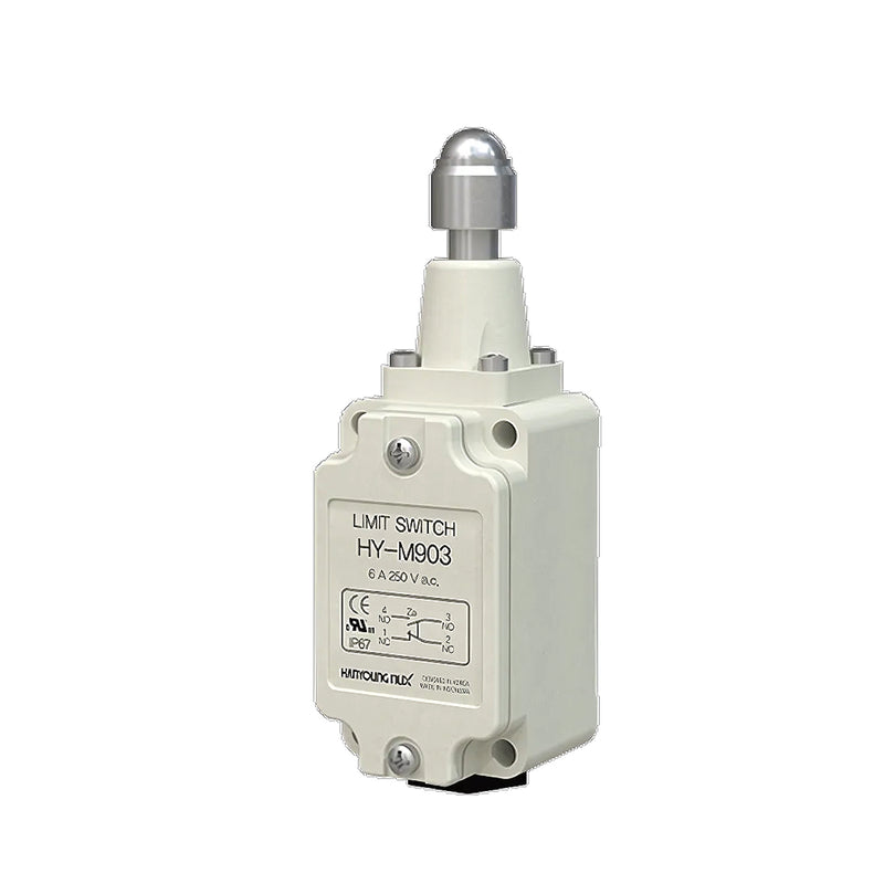 Công tắc hành trình Hanyoung Nux HY-M800 Series cao cấp. Thân vỏ hợp kim nhôm kín nước IP67. Tiêu chuẩn quốc tế UL, CE, KC, CCC