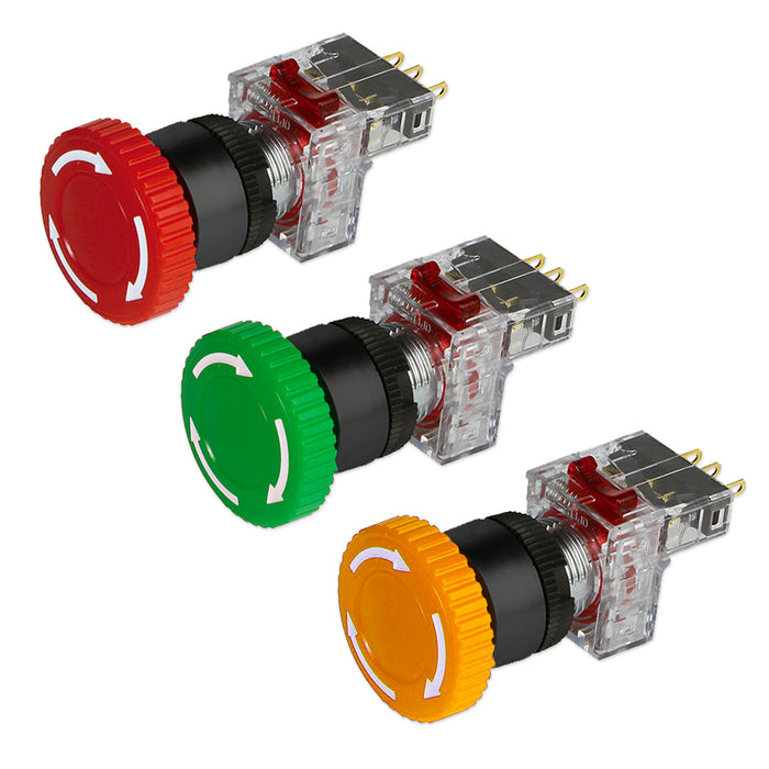 Công tắc dừng khẩn cấp, không đèn, viền nhựa Hanyoung Nux DRE-T series, Lỗ khoét Ø16mm