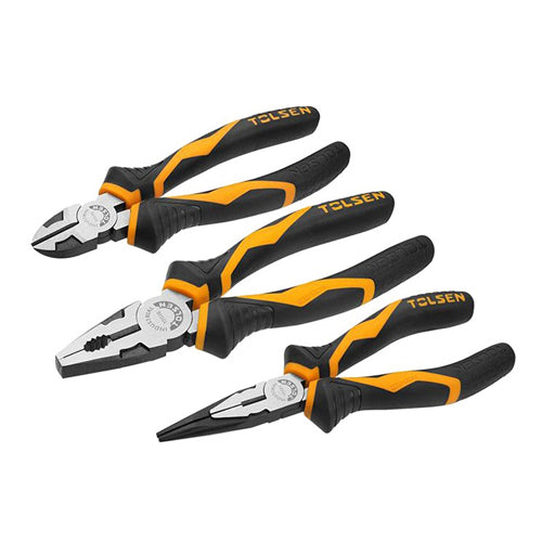 Bộ 3 kìm Răng - Cắt - Nhọn công nghiệp, thép CrV, mạ đen TOLSEN 10410