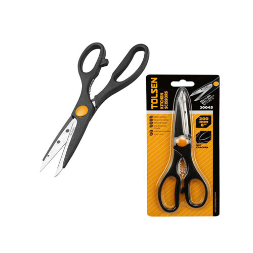 Kéo làm bếp, lưỡi thép không gỉ, tay cầm nhựa 200mm/8 inch TOLSEN 30045, có tích hợp phần kẹp răng cưa tiện lợi ở giữa tay cầm