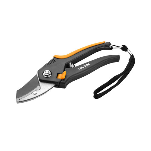 Kéo cắt cành 200mm/8 inch, tay cầm nhựa có khóa, mũi ngang, lưỡi thép 65Mn, đường kính cắt 16mm/0.625 inch TOLSEN 31020 (có dây treo)