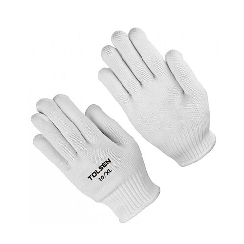 Bộ 12 bao tay vải trắng size 10 (XL) TOLSEN 45002, khối lượng tịnh 580g , chất liệu Cotton + Polyester