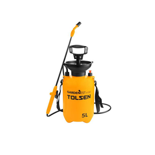 Bình phun nước 5 lít, nhựa PE, tích hợp dây đeo vai + ống dẫn nước có phễu TOLSEN 57292, áp suất làm việc tối đa 2.5 Bar