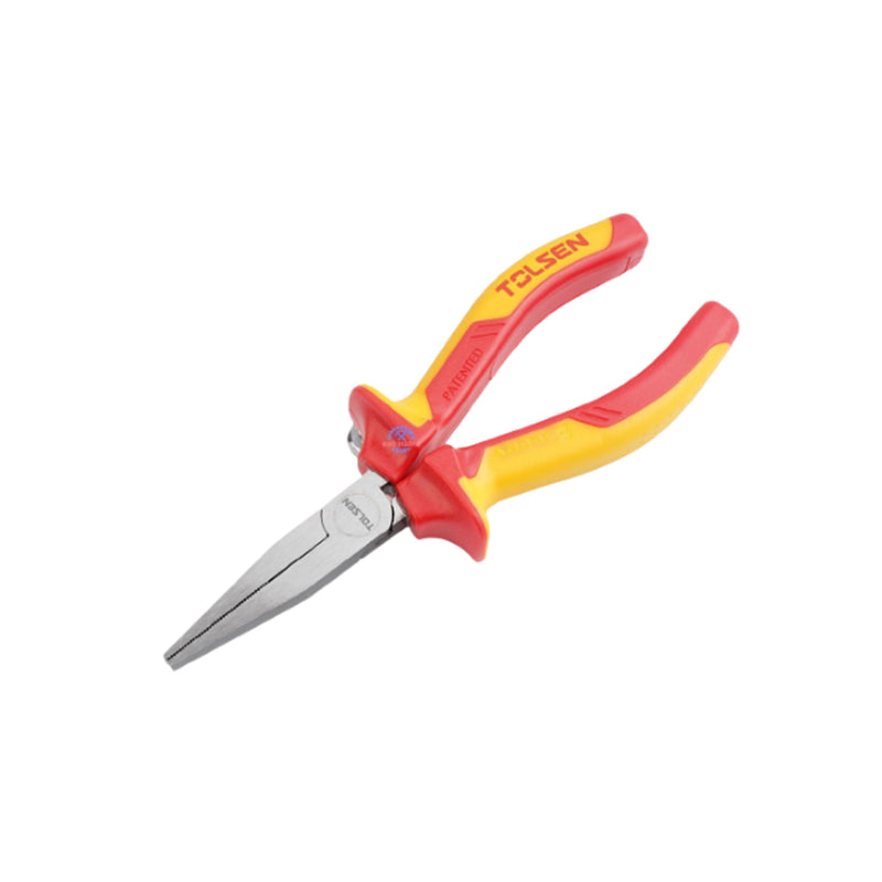 Kìm nhọn thẳng cách điện cao cấp 160mm/6 inch TOLSEN V16046, thép CrV, mạ đen và đánh bóng bề mặt