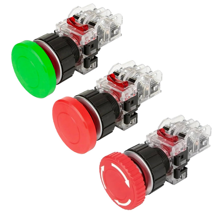 Công tắc dừng khẩn cấp, không đèn, viền nhôm Hanyoung Nux MRE-N series, Lỗ khoét Ø25mm